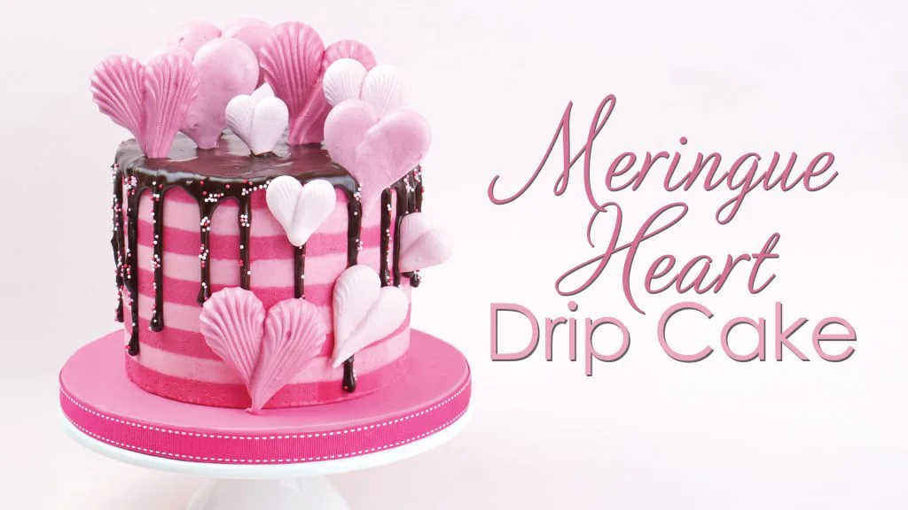 Meringue heart striped drip cake tutorial