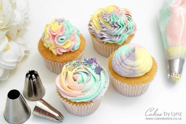 Buttercream Rainbow Swirl Cupcakes – Piping Tip Techniques