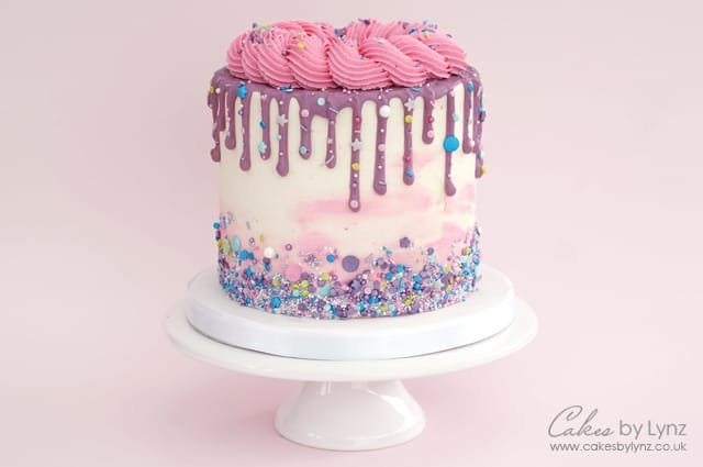 Coloured Sprinkle Drip Cake with Buttercream Swirls Tutorial