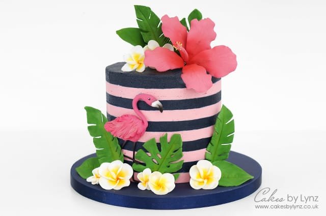 Tropical Flamingo Cake with Buttercream Stripes