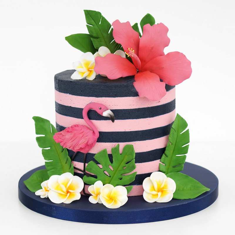 Tropical Flamingo Cake with Buttercream Stripes