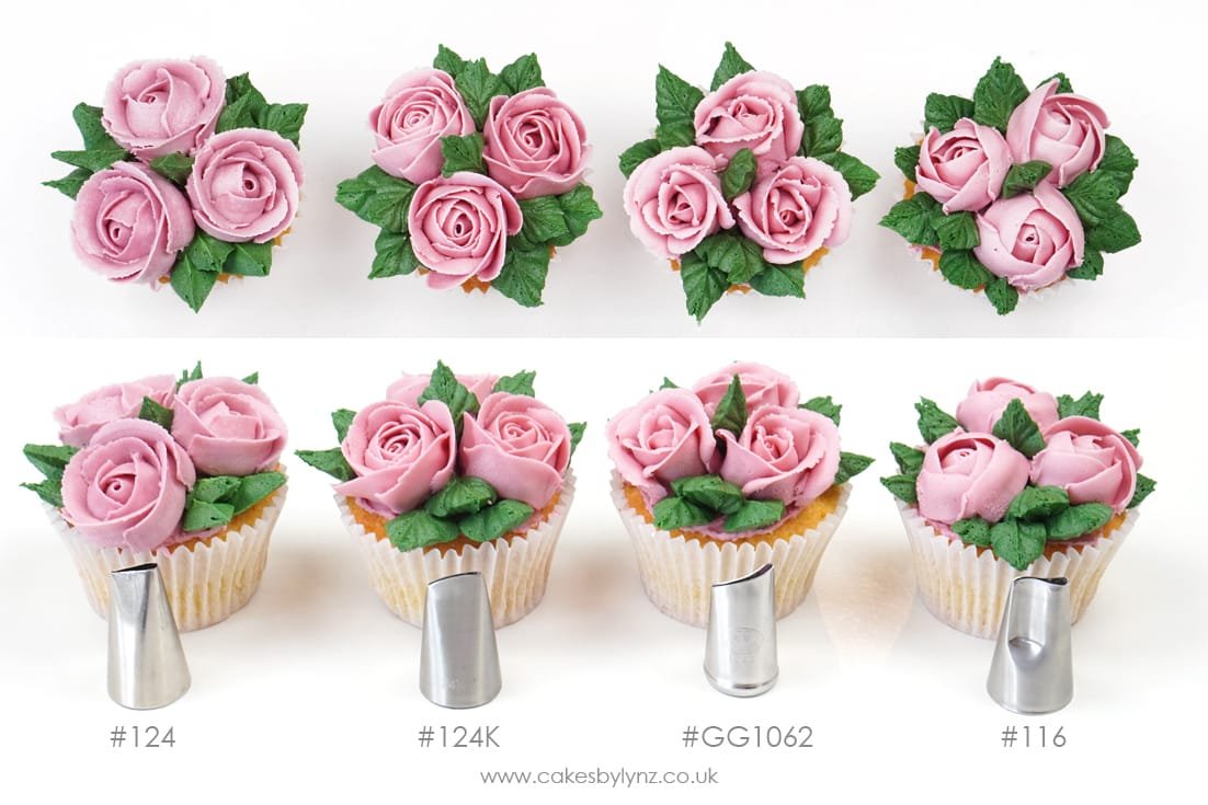 4 different piping tip examples for piping roses