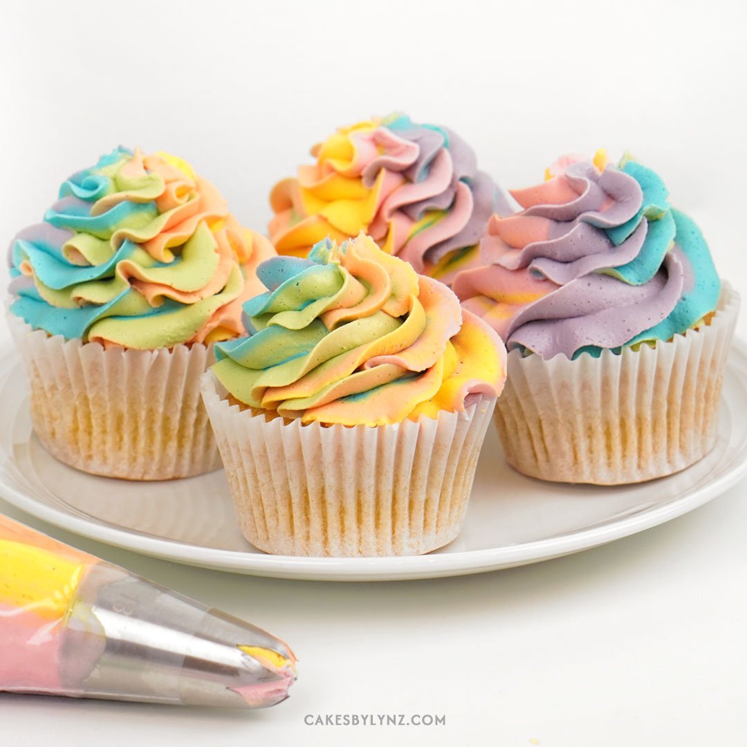 How to pipe rainbow buttercream cupcakes