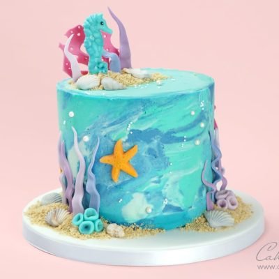 Under the sea seahorse marble cake tutorial
